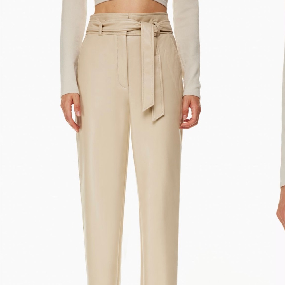 Babaton Aritzia pant faux leather cream nude 12